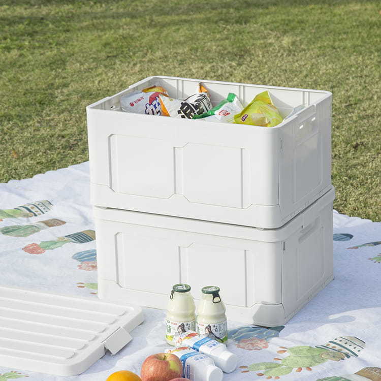 Faltbare Aufbewahrungsbox Camping-Kunststoff-Veredelungsbox Außentür mit seitlicher Öffnung bedeckt Auto Haushalt Kleinigkeiten Snacks Kosmetik mit Deckel